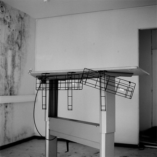 Stand-up computer desk at Borgen. Olofström, Blekinge, Sweden. May 2009.