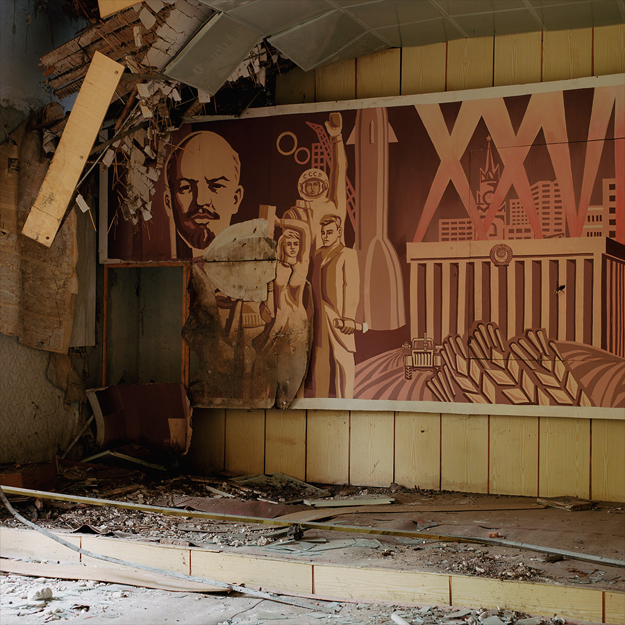Wall art in the library continued at Soviet Military Base FZ. Former DDR, Germany. October 2013.
