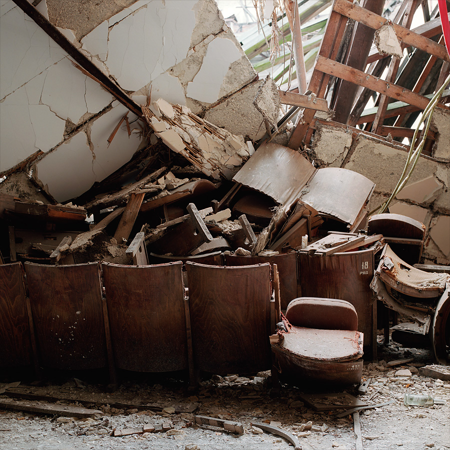 Theatre interior. Not much left since the roof has collapsed at Soviet Military Base FZ. Former DDR, Germany. October 2013.