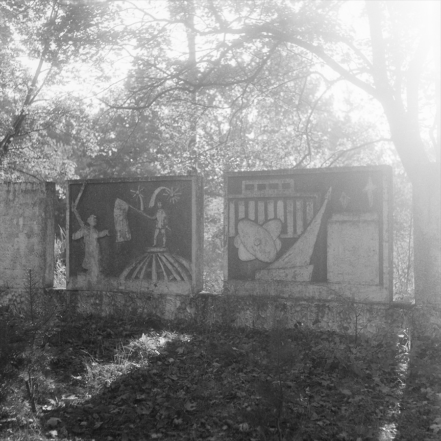 Monument remains three at Soviet Military Base FZ. Former DDR, Germany. October 2014.