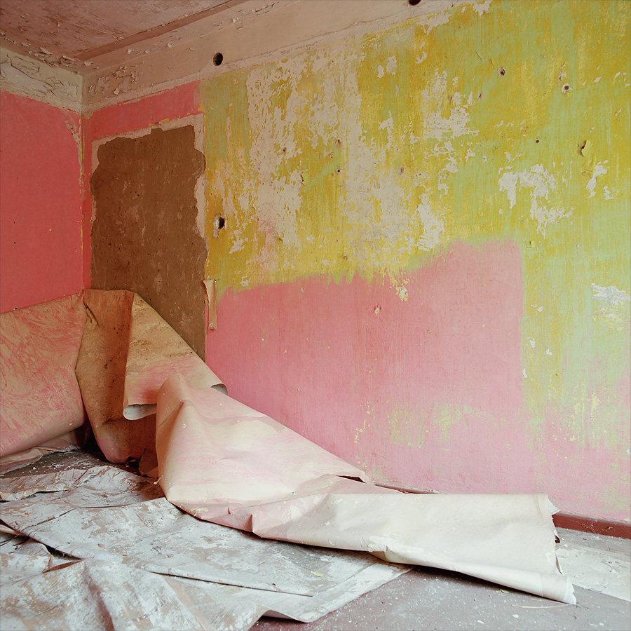 Patched, painted, papered, peeling at Soviet Military Base FZ. Former DDR, Germany. October 2018.