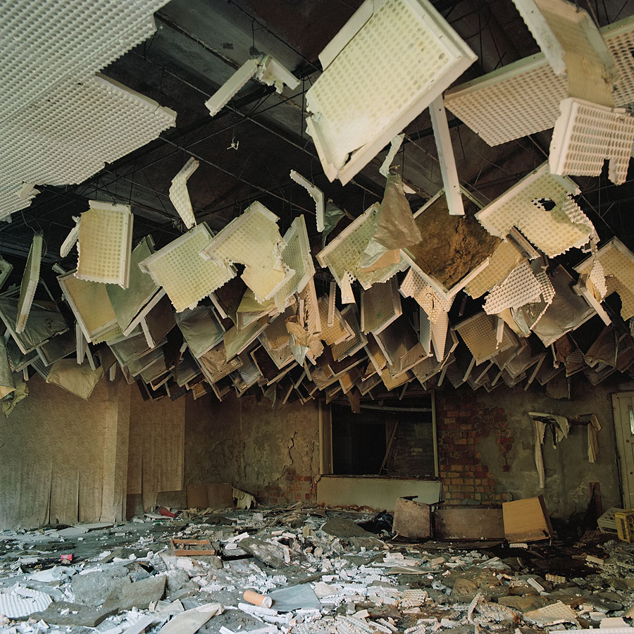 Avant garde ceiling deco at Soviet Military Base SW. Former DDR, Germany. October 2014.